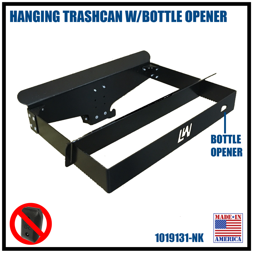 BRINKLEY HANGING TRASHCAN W/ BOTTLE OPENER