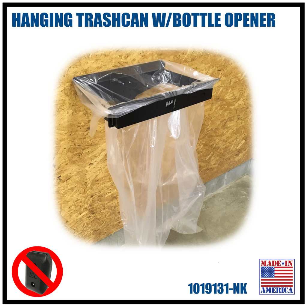 BRINKLEY HANGING TRASHCAN W/ BOTTLE OPENER