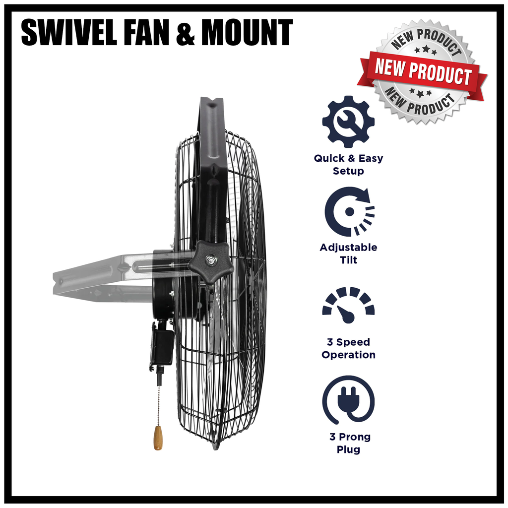 18 IN. 3-SPEED TILTING/SWING WALL MOUNT FAN